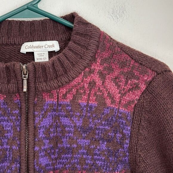 Coldwater Creek Women's Fair Isle Multicolor full zip lambs wool Sweater medium! - Picture 4 of 9